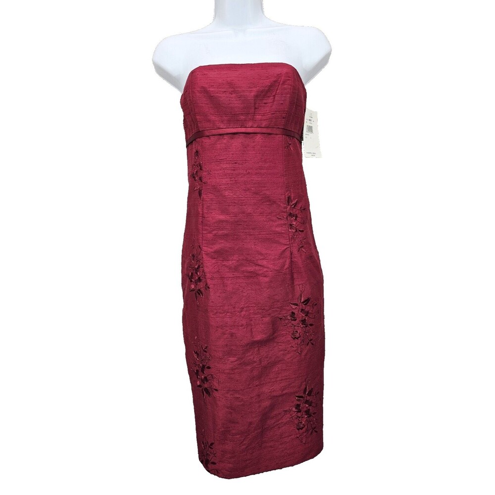 Vintage 90s Strapless Red Silk Cocktail Dress Empire Waist Y2K Whimsigoth NWT 2